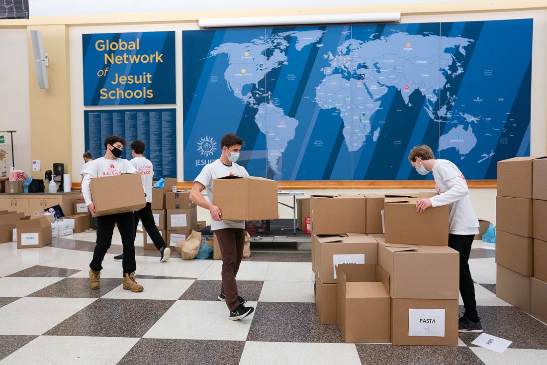 students filling boxes